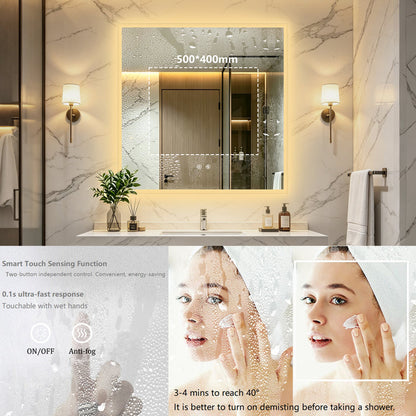 LUVODI LED Square Bathroom Mirror, Tempered Glass Lighted Vanity Mirror(Growing Outer Edge)