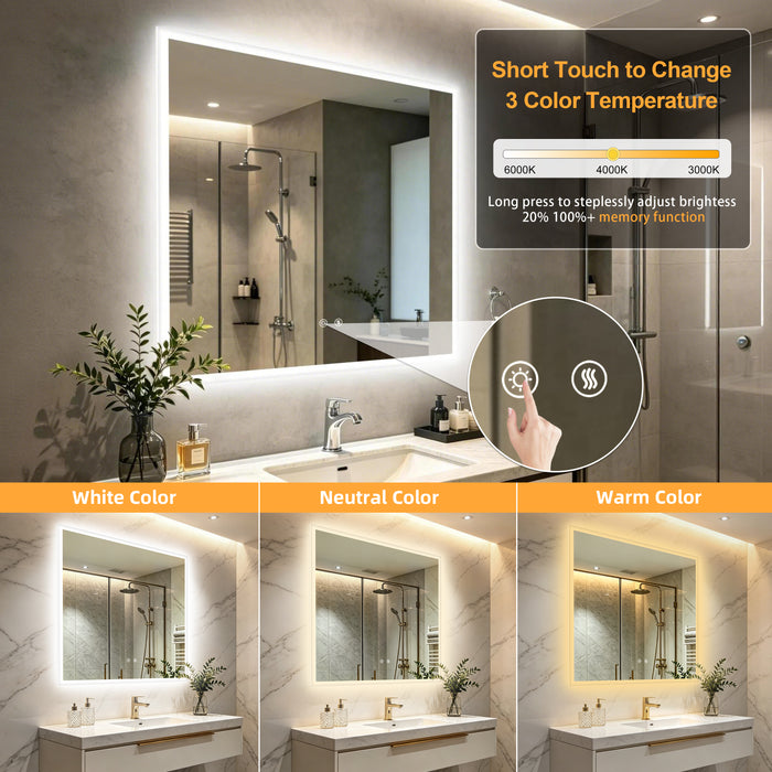 LUVODI LED Square Bathroom Mirror, Tempered Glass Lighted Vanity Mirror(Growing Outer Edge)