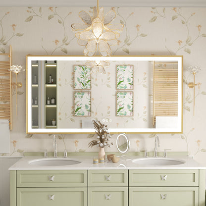 LUVODI Rctangular LED Bathroom Mirror with Gold Aluminum Alloy Narrow Frame Defogging 3 Color