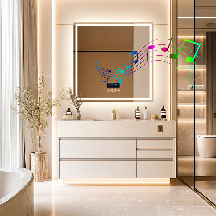 LUVODI Square LED Buetooth Bathroom Mirror Music Mirror (31.5x31.5 inch)