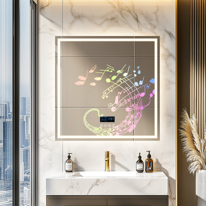 LUVODI Square LED Buetooth Bathroom Mirror Music Mirror (31.5x31.5 inch)