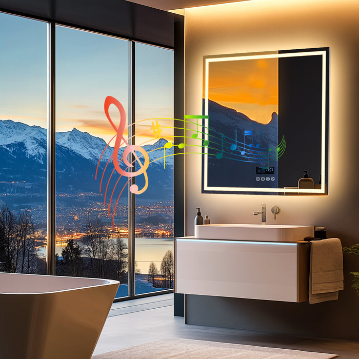LUVODI Square LED Buetooth Bathroom Mirror Music Mirror (31.5x31.5 inch)