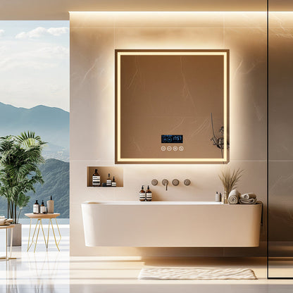 LUVODI Square LED Buetooth Bathroom Mirror Music Mirror (31.5x31.5 inch)