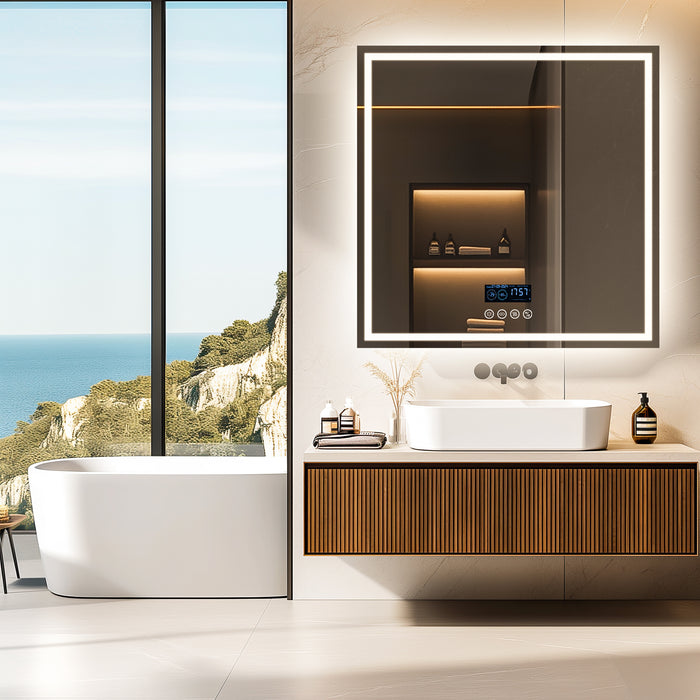 LUVODI Square LED Buetooth Bathroom Mirror Music Mirror (31.5x31.5 inch)