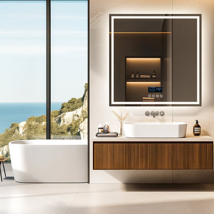 LUVODI Square LED Buetooth Bathroom Mirror Music Mirror (31.5x31.5 inch)