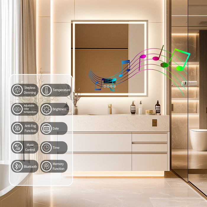 LUVODI Square LED Buetooth Bathroom Mirror Music Mirror (31.5x31.5 inch)