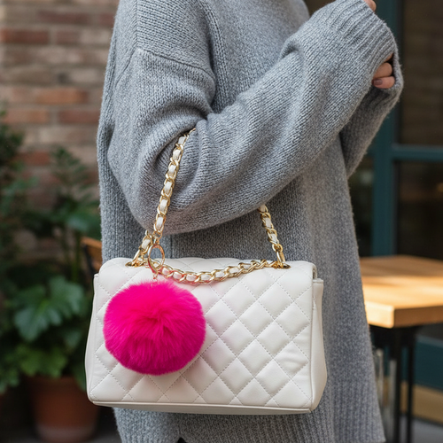 Luxurious Faux Fur Pompom Keychain – Stylish Fluffy Bag Charm & Key Accessory (KC02)