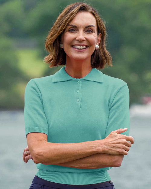 Luxury Knit Pure Cotton Ladies Polo Top - Apple - Country Collection