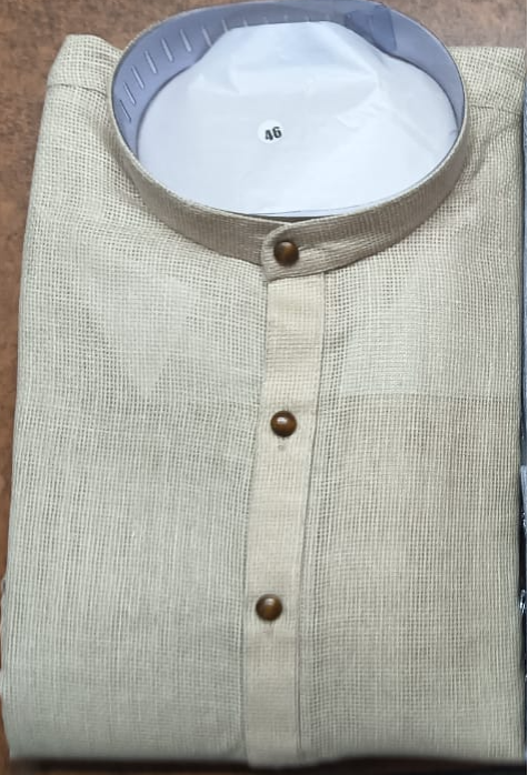 Men Off White Jute Fabric Kurta