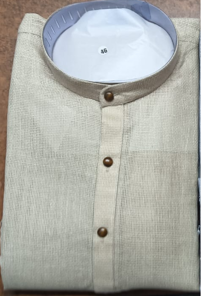 Men Off White Jute Fabric Kurta