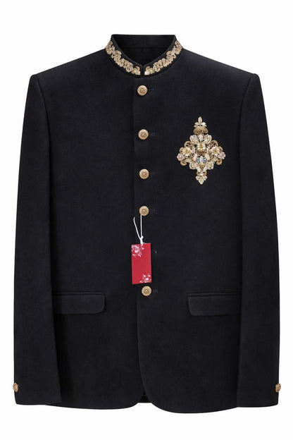 Men’s Black Jacquard Embroidered Jodhpuri Suit