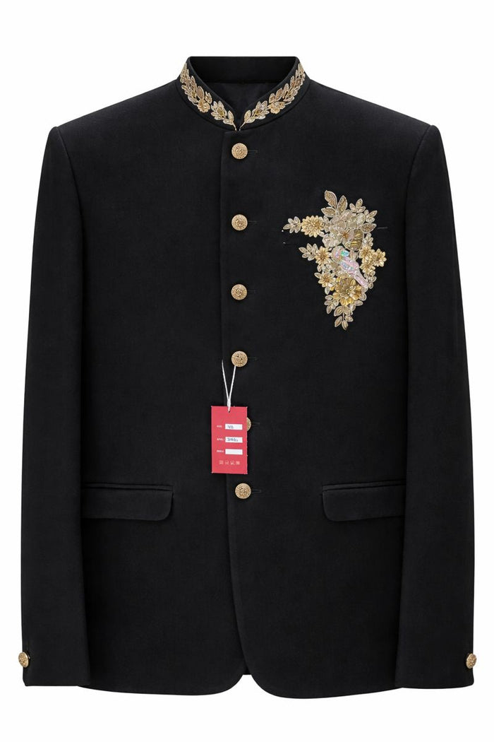 Men’s Black Jacquard Embroidered Jodhpuri Suit