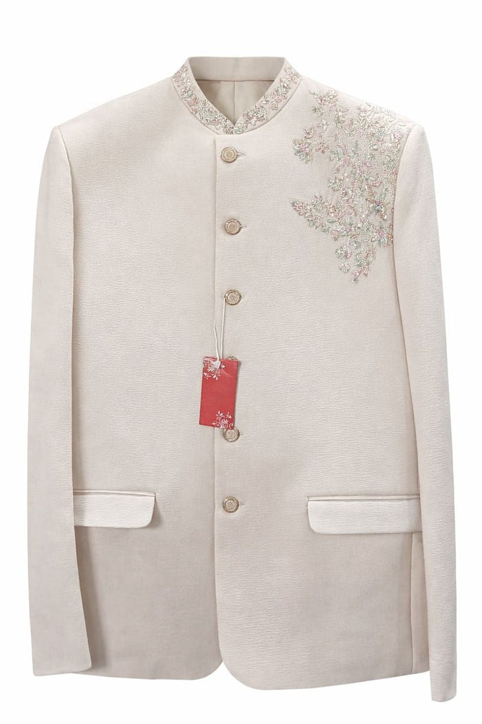 Men’s Ivory Jacquard Embroidered Indo-Western  Jodhpuri suit