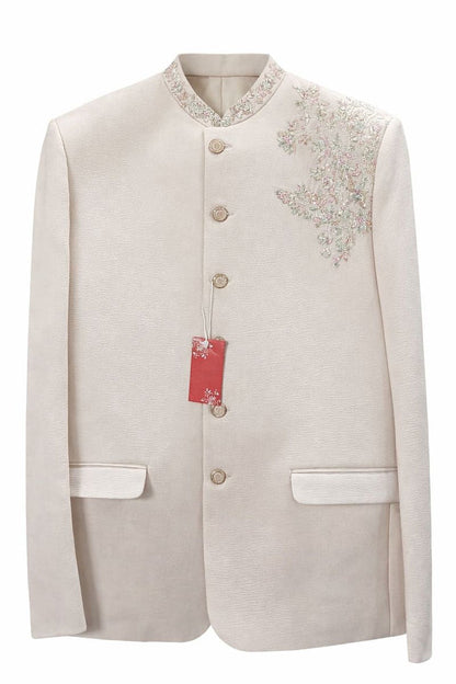 Men’s Ivory Jacquard Embroidered Indo-Western  Jodhpuri suit