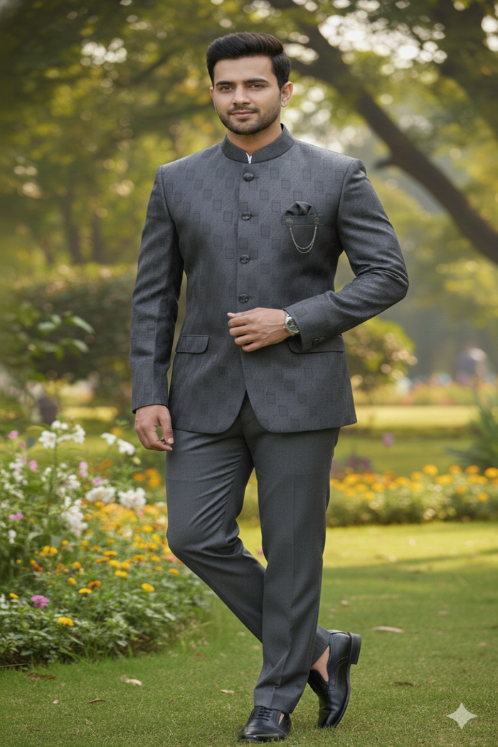 Men’s Jacquard Silk Blend Self-Design Jodhpuri Suit