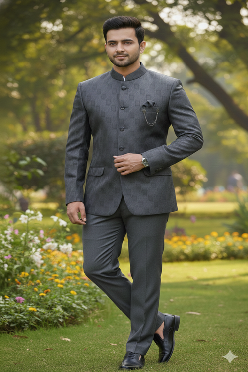Men’s Jacquard Silk Blend Self-Design Jodhpuri Suit