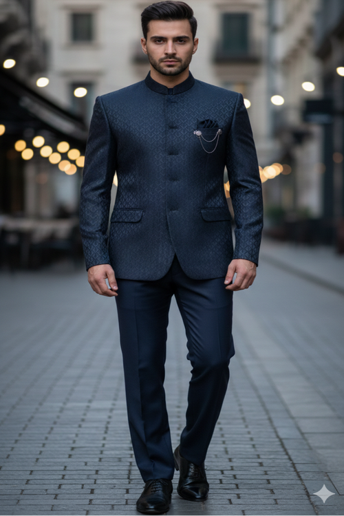 Men’s Jacquard Silk Blend Self Jodhpuri Suit