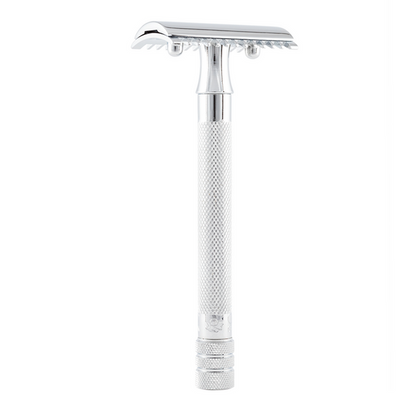 merkur 25c long handle chrome double edge safety razor- grown man shave