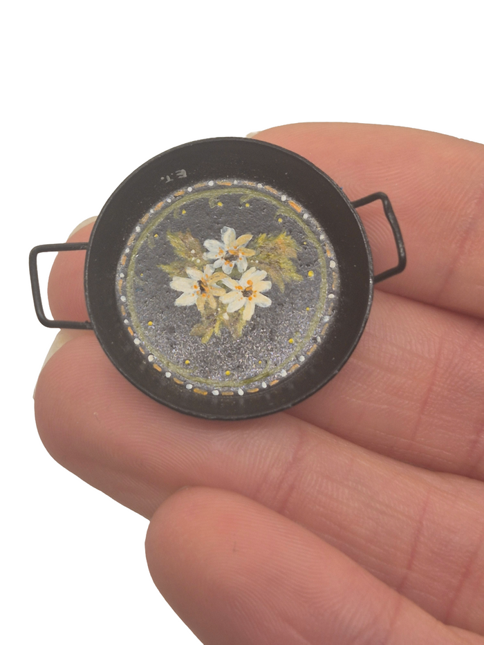 Metal Kitchen Serving Dish w/ Handpainted Flowers – Signed E.T.