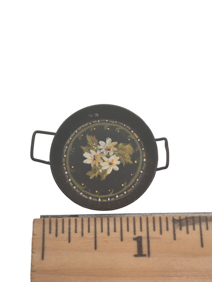 Metal Kitchen Serving Dish w/ Handpainted Flowers – Signed E.T.