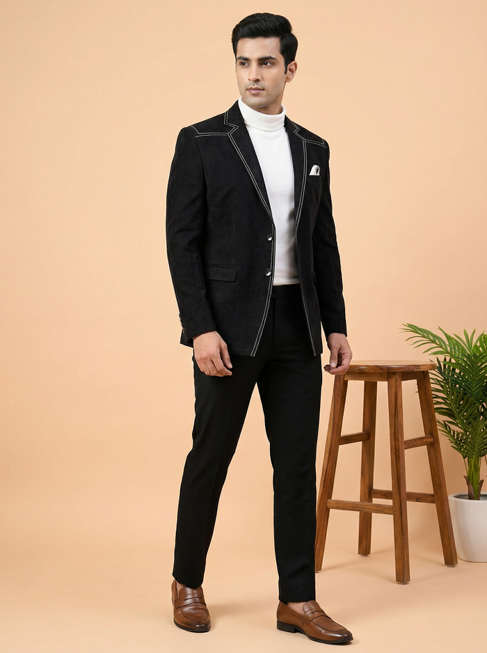 Midnight Luxe Contrast Stitch Party Blazer for Men