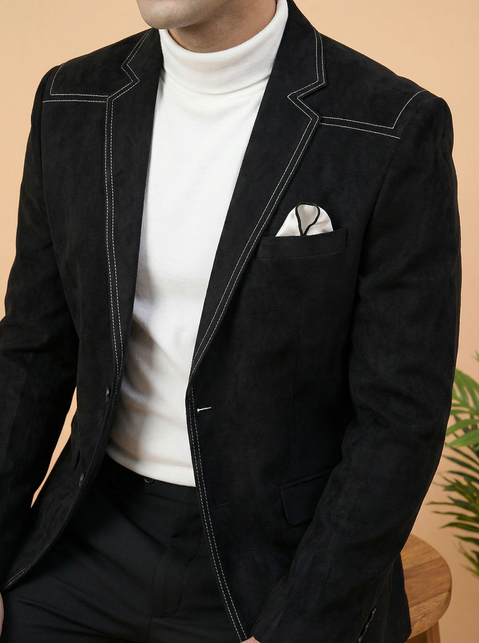 Midnight Luxe Contrast Stitch Party Blazer for Men