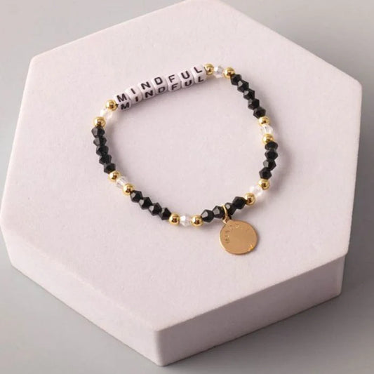 Mindful Coin Crystal Beaded Bracelet - Inspiring "Breathe" Jewelry (BL18203)