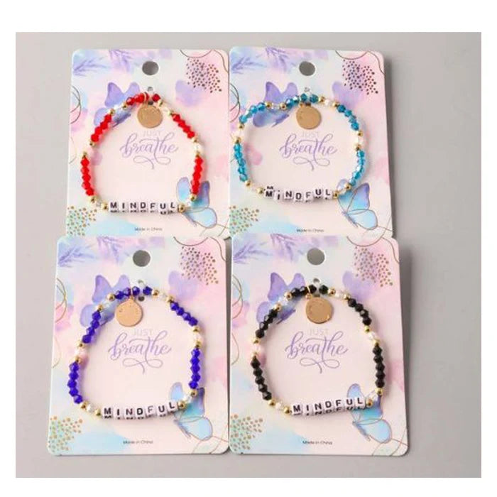 Mindful Coin Crystal Beaded Bracelet - Inspiring "Breathe" Jewelry (BL18203)