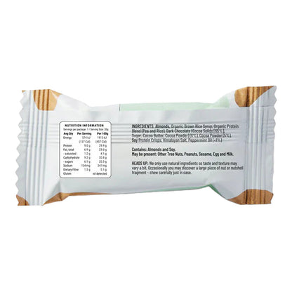 FODBODS mint chocolate protein bar with a nutrition label on a white background.