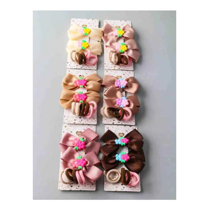 Mix Blossom Ribbon Bow & Elastic Hair Tie Set - 8 Piece Styling Kit (HMK1524)