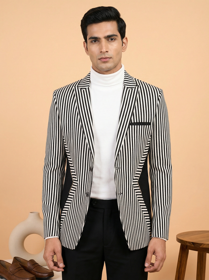 Monochrome Stripe Luxe Party Wear Designer Blazer