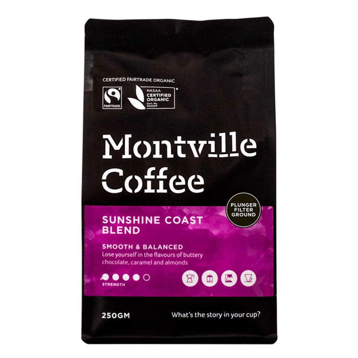 Montville Coffee Organic Sunshine Coast Blend Plunger Filter Ground 250g - L'Organic