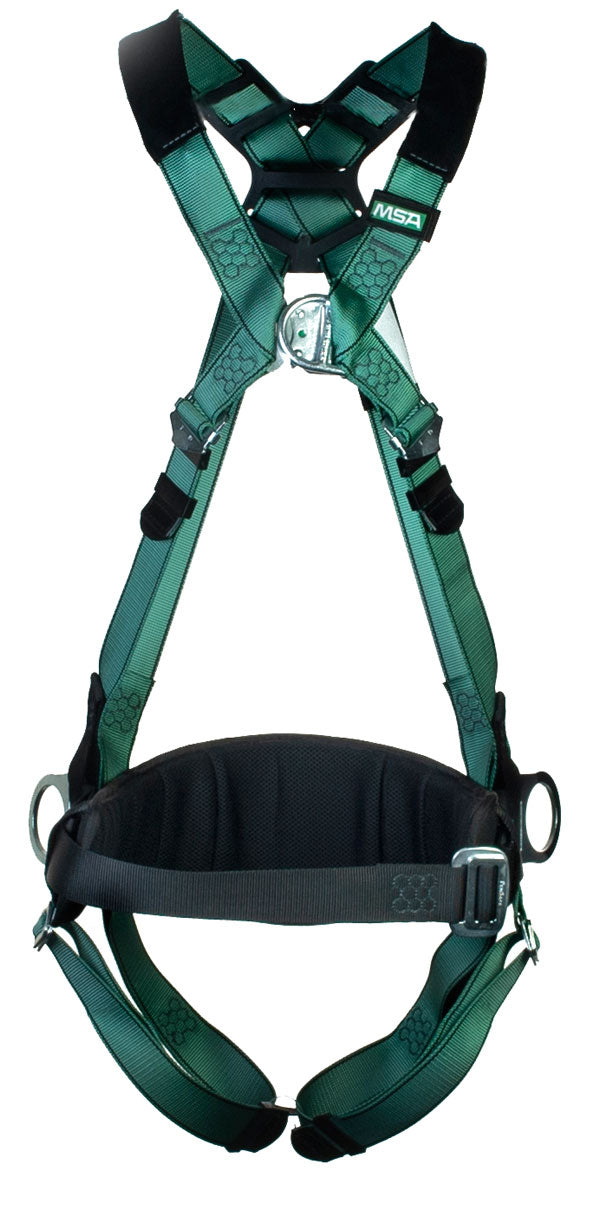 Msa xl v-form back/chest/hip d-ring qf harness w/waist belt-msa10206050