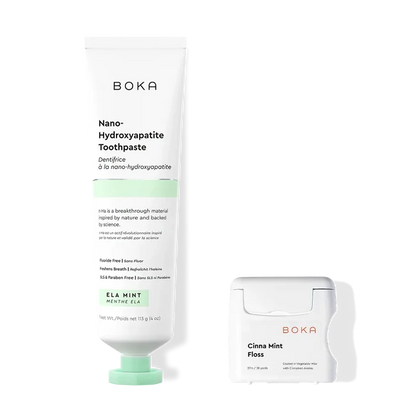 Boka Nano-Hydroxyapatite Toothpaste and CINNA MINT Floss on a white background
