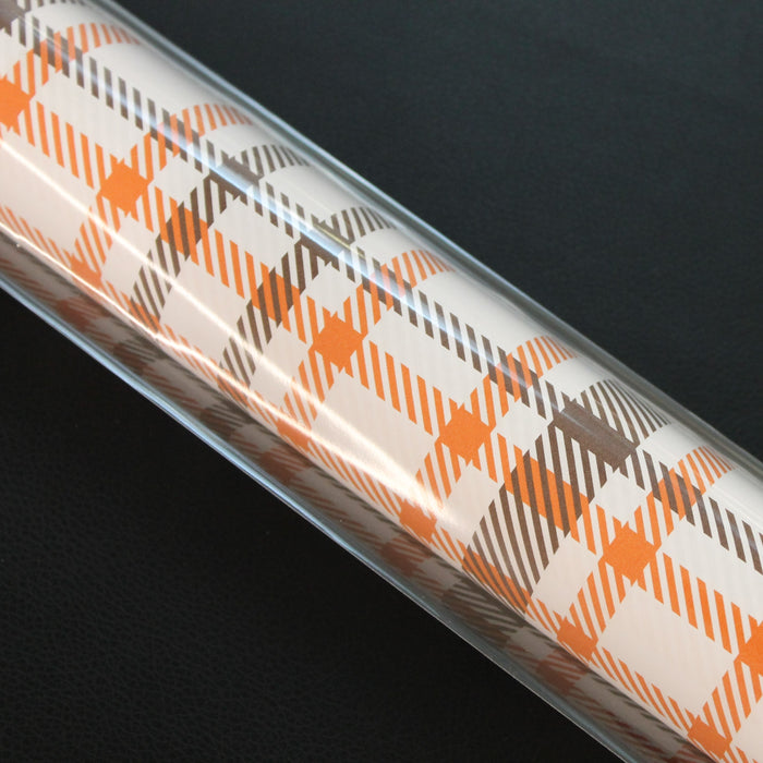 Neil Orange and Brown Plaid Premium Gift Wrap