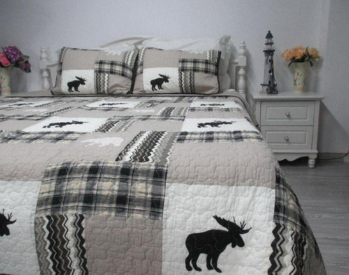 New New Horison Northern Moose Twin Quilt Set