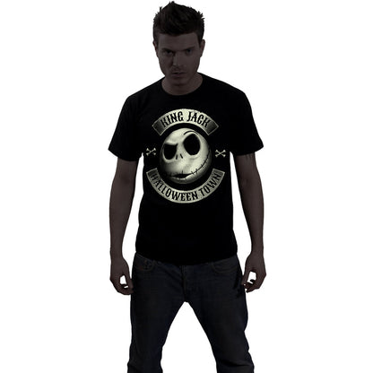 NIGHTMARE BEFORE XMAS -JACK CREST (GLOW) - Front Print T-Shirt Black