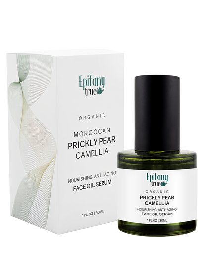 Epifany Organic Moroccan Prickly Pear Camellia face oil serum with packaging on a white background