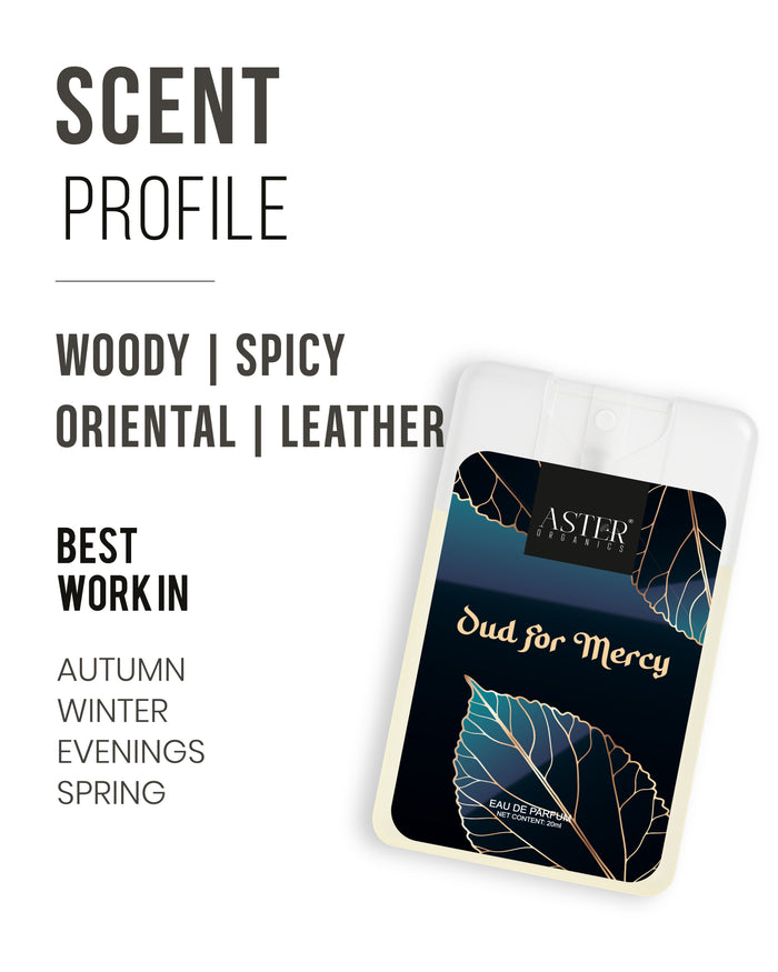 Oud For Mercy 20ml pocket perfume bottle with dark label