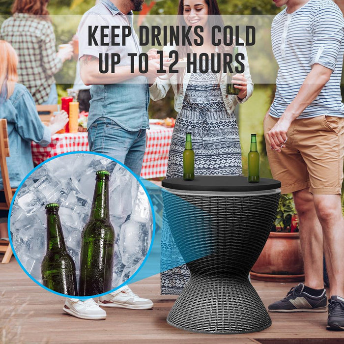 Outdoor Cool Bar Table, Keeps Drinks Cold 12 Hrs, Rattan Style, Black