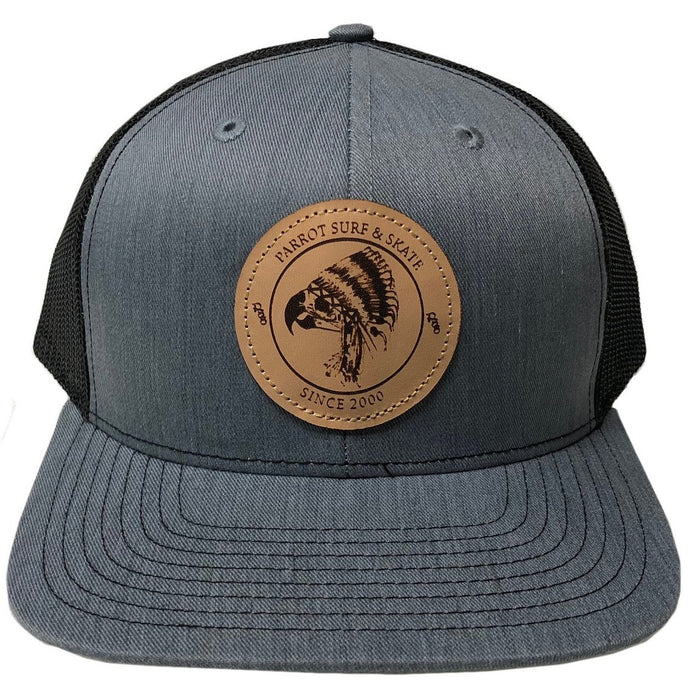 Parrot Indian Trucker 112 cap, tan and grey adjustable snapback hat