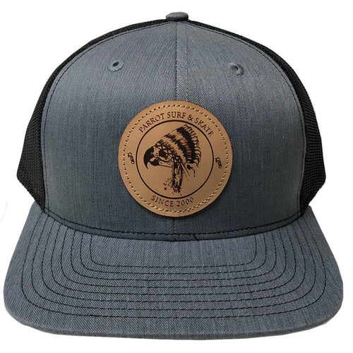 Parrot Indian Trucker 112 cap, tan and grey adjustable snapback hat
