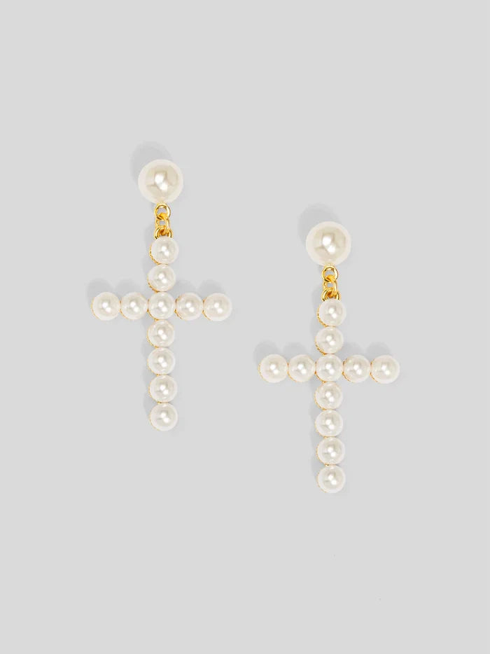 Pearl Cross Drop Earring