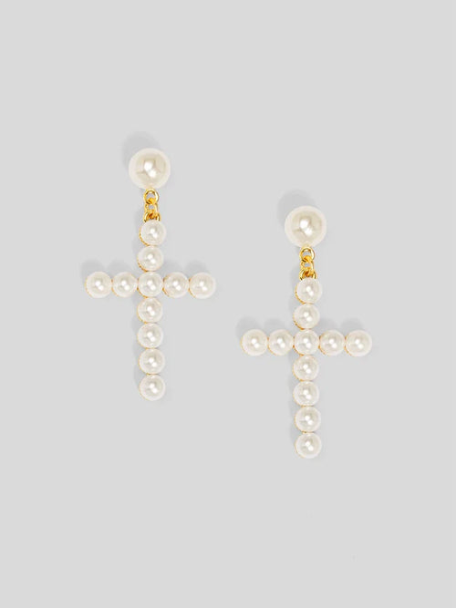 Pearl Cross Drop Earring