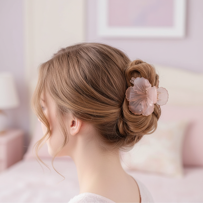 Pearlized Hibiscus Flower Hair Claw Clip - Elegant Tropical Matte Floral Hair Accessory (HC11666)