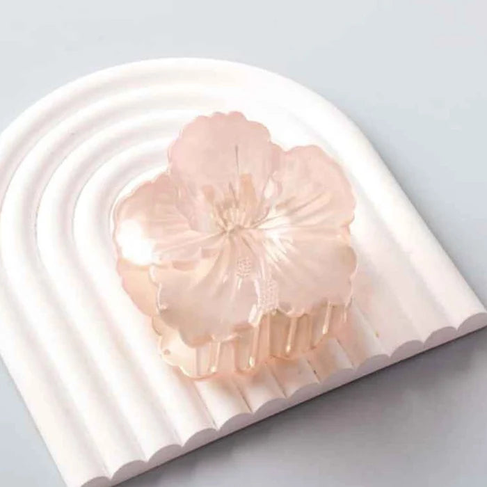 Pearlized Hibiscus Flower Hair Claw Clip - Elegant Tropical Matte Floral Hair Accessory (HC11666)