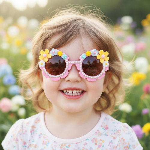 Petal Sunglasses – Rhinestone Trimmed Flower Power Shades – Wholesale 12-Pack (QE2649)