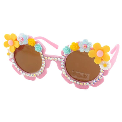 Petal Sunglasses – Rhinestone Trimmed Flower Power Shades – Wholesale 12-Pack (QE2649)