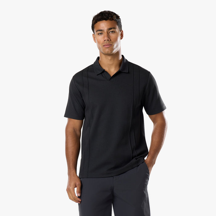 Pintuck Open Collar Polo | Black