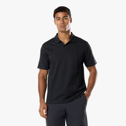 Pintuck Open Collar Polo | Black
